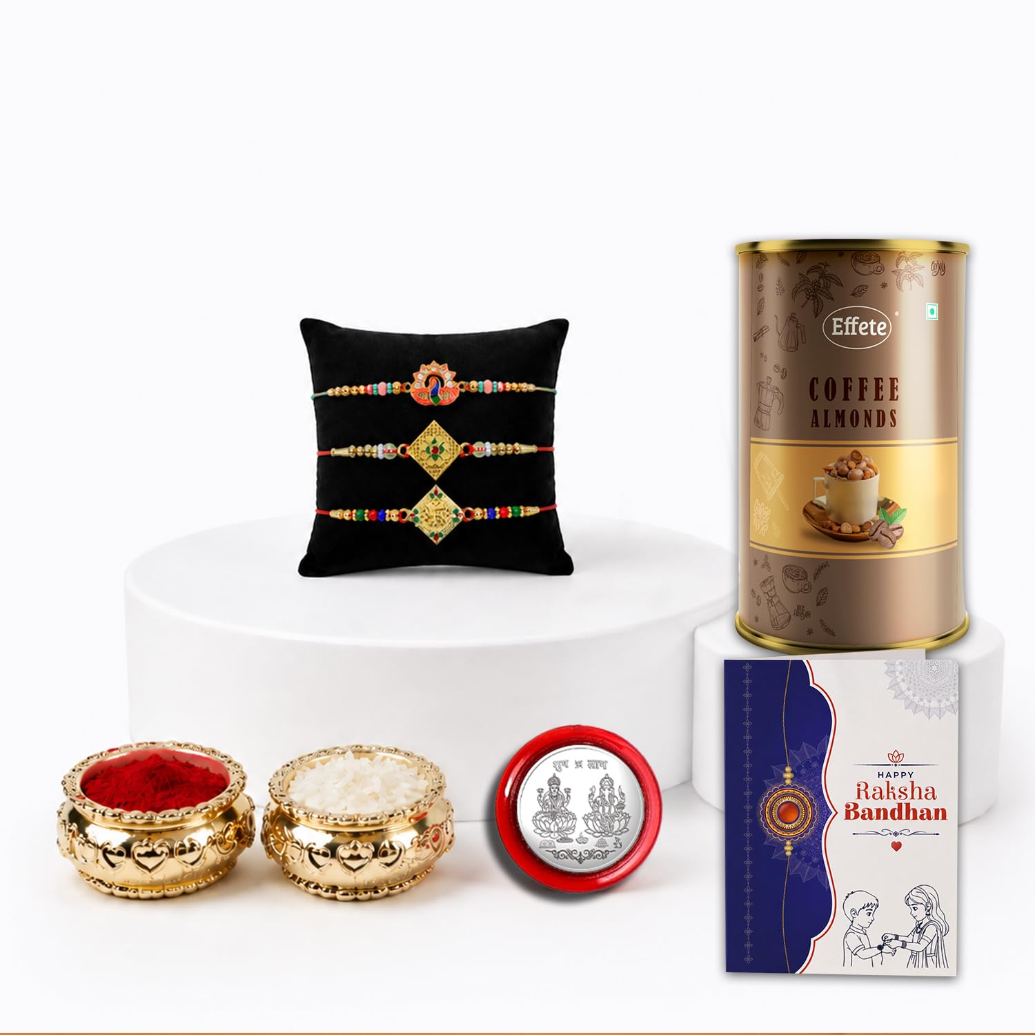 Peacock Rakhi for Brother with Coffee Almond 96gm, Roli Tikka & Card | Pack of 7