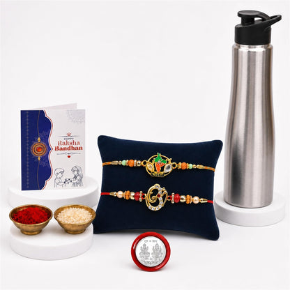 Bharat Tiranga Rakhi Combo - Raksha Bandhan Gift with SS Water Bottle 1000ml, Pack of 6