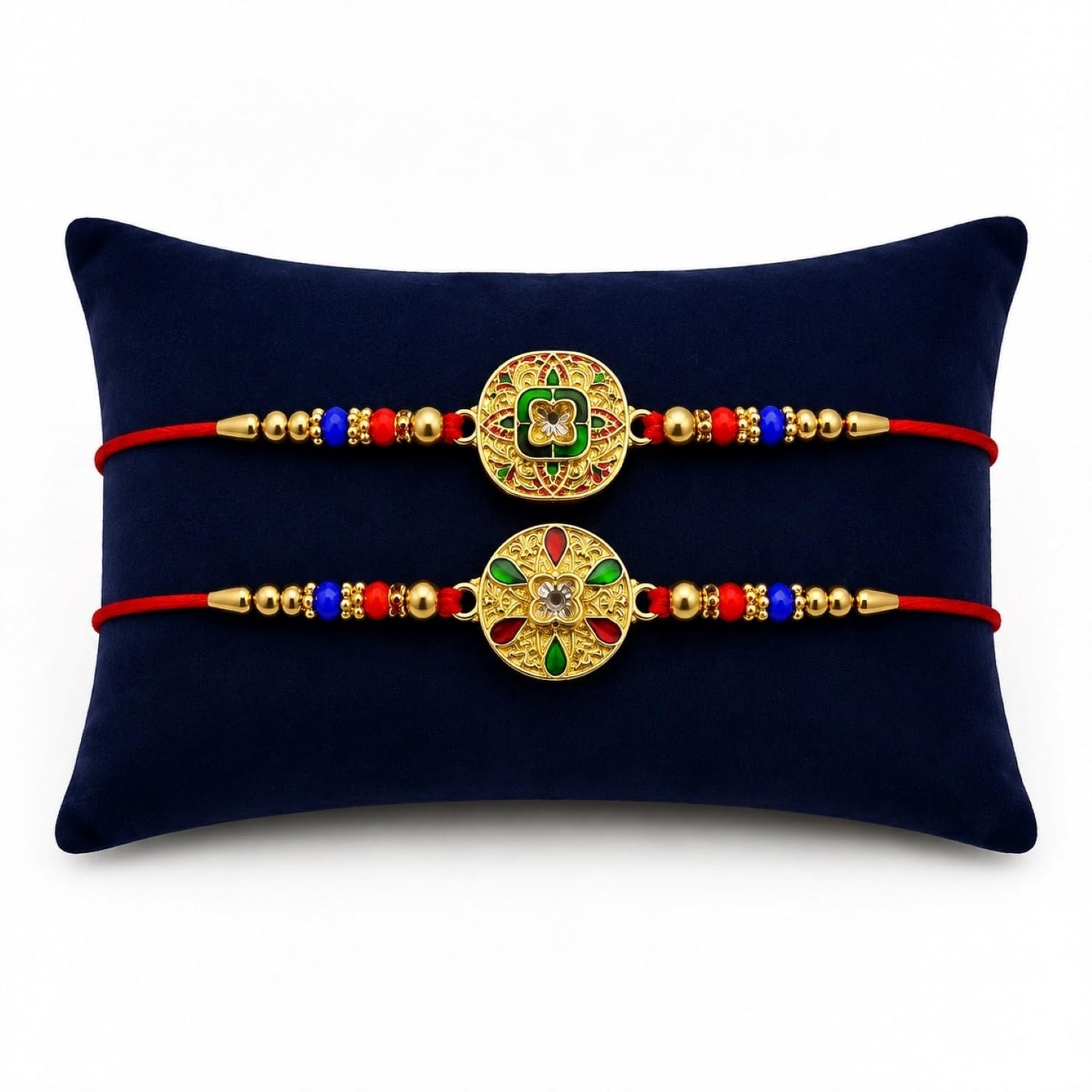 Square, Round Multicolor Rakhi for Brother & Bhaiya with Kalash Shape | Pack of 6