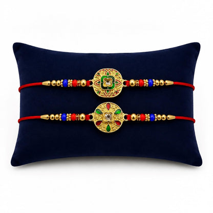 Square, Round Multicolor Rakhi for Brother & Bhaiya with Kalash Shape | Pack of 6