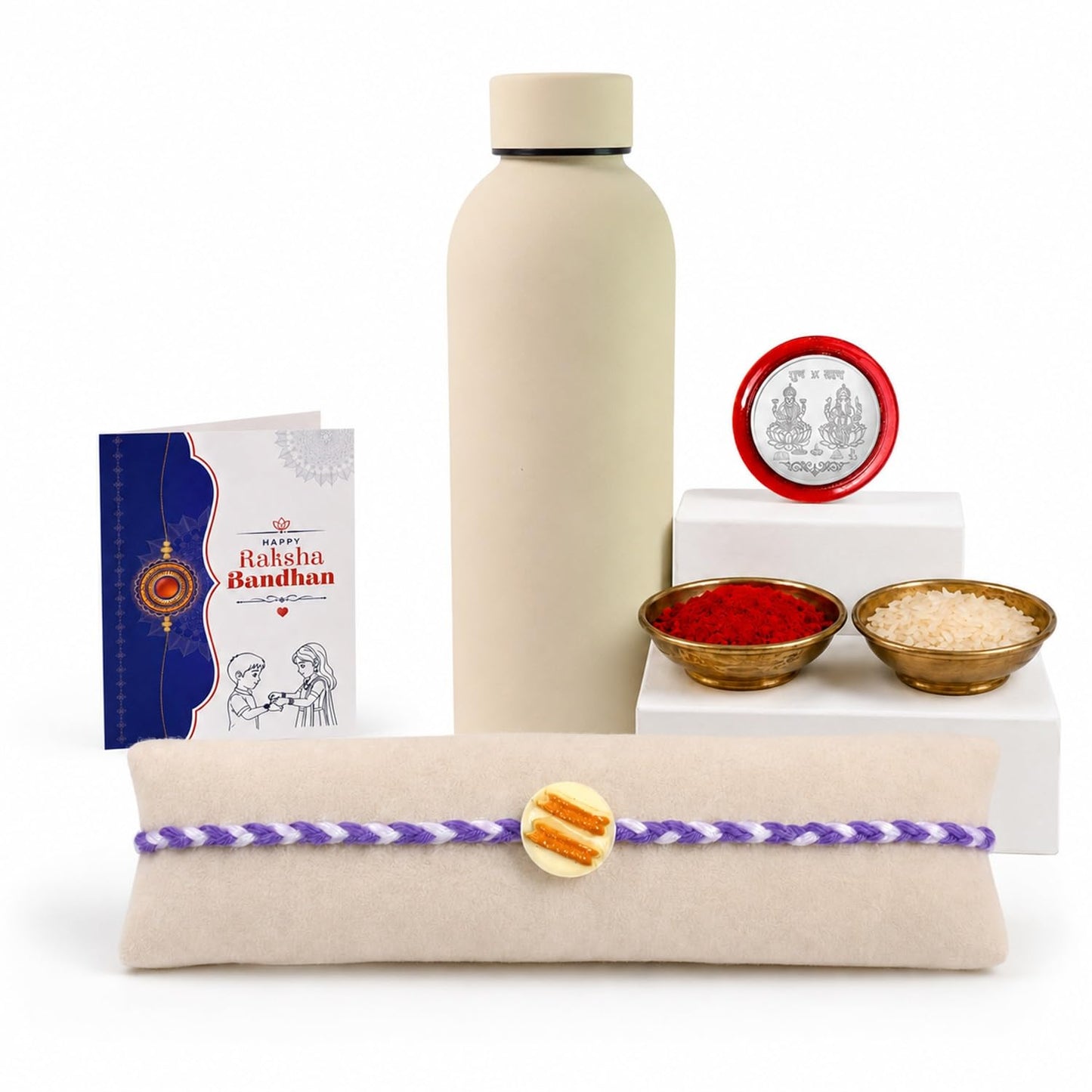 Sweet Rakhi Combo - Raksha Bandhan Gift with SS Water Bottle 500ml, Pack of 5 | Rakhi Gift