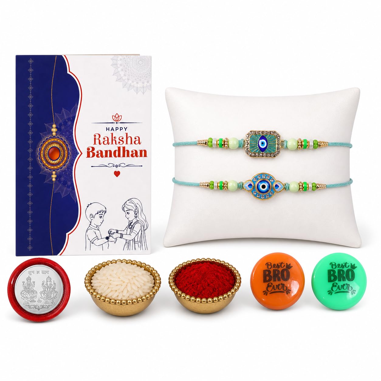 Evil Eye, Evil Eye Multicolor Rakhi & Multicolour Decorative Magnets 2pcs