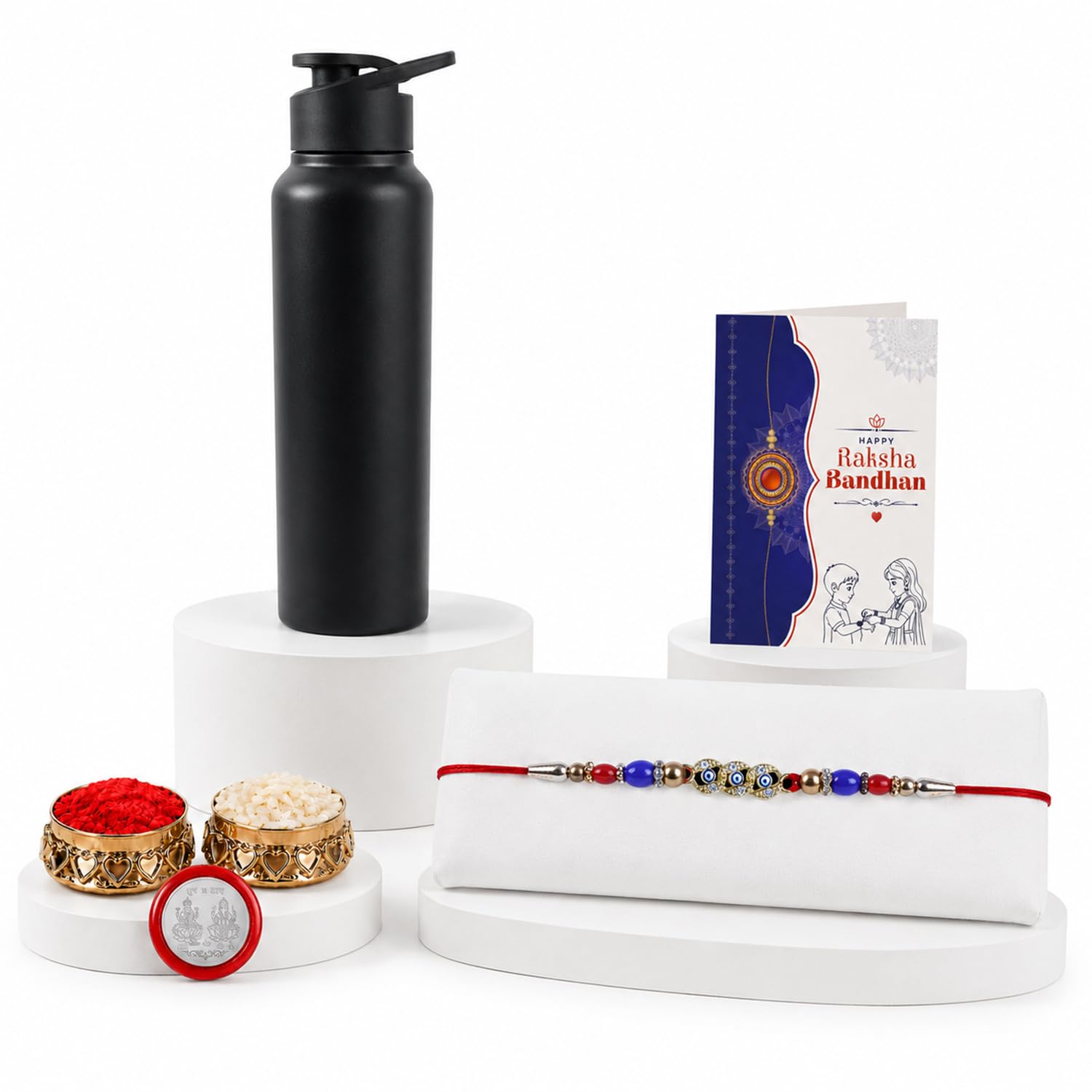 Designer Elegant Multicolor Diamond & Stone Rakhi Combo for Bhai | Pack of 5