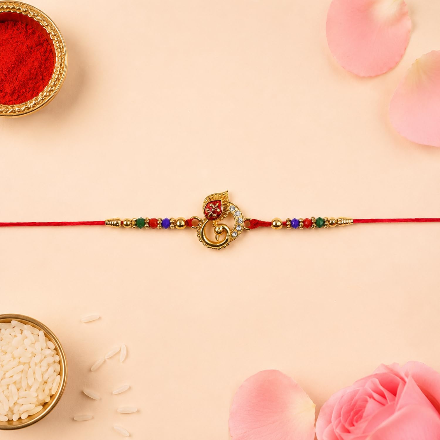 Veera, OM Rakhi for Brother with Pooja Thali - Raksha Bandhan Gift Set, Pack of 7