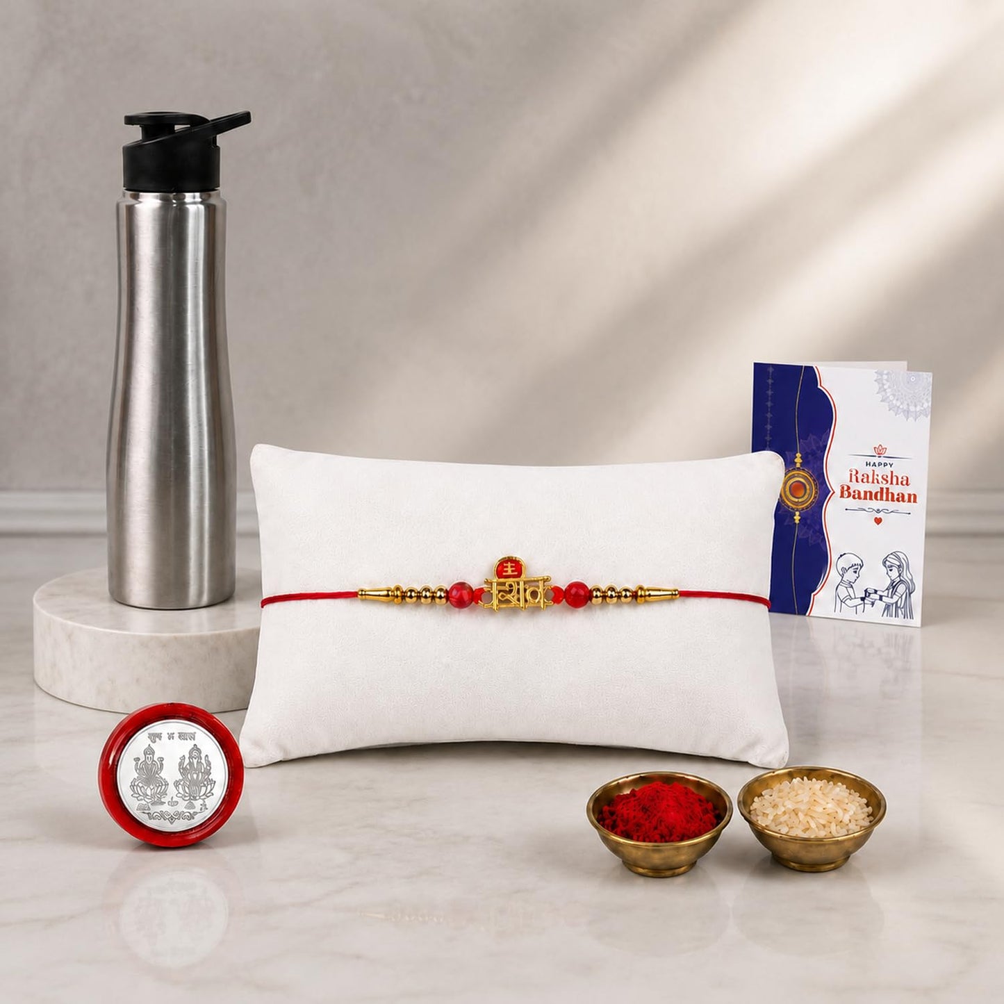 Shiv Multicolor Rakhi for Brother & Bhaiya with Stainless Steel Water | Pack of 5