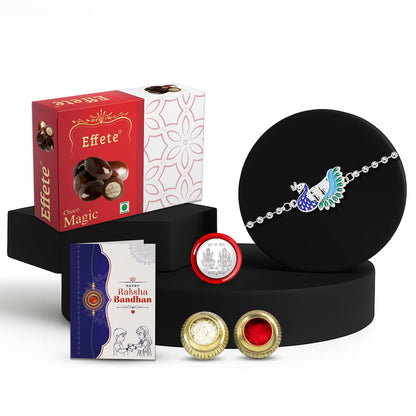 Mor Rakhi for Brother with Chocolate Magic 32gm, Roli Chawal & Card, Pack of 5