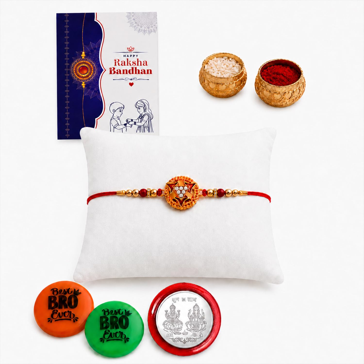 Rakhi Set for Brother (Set of 1) – Round Shape Rakhi Combo with Roli Chawal