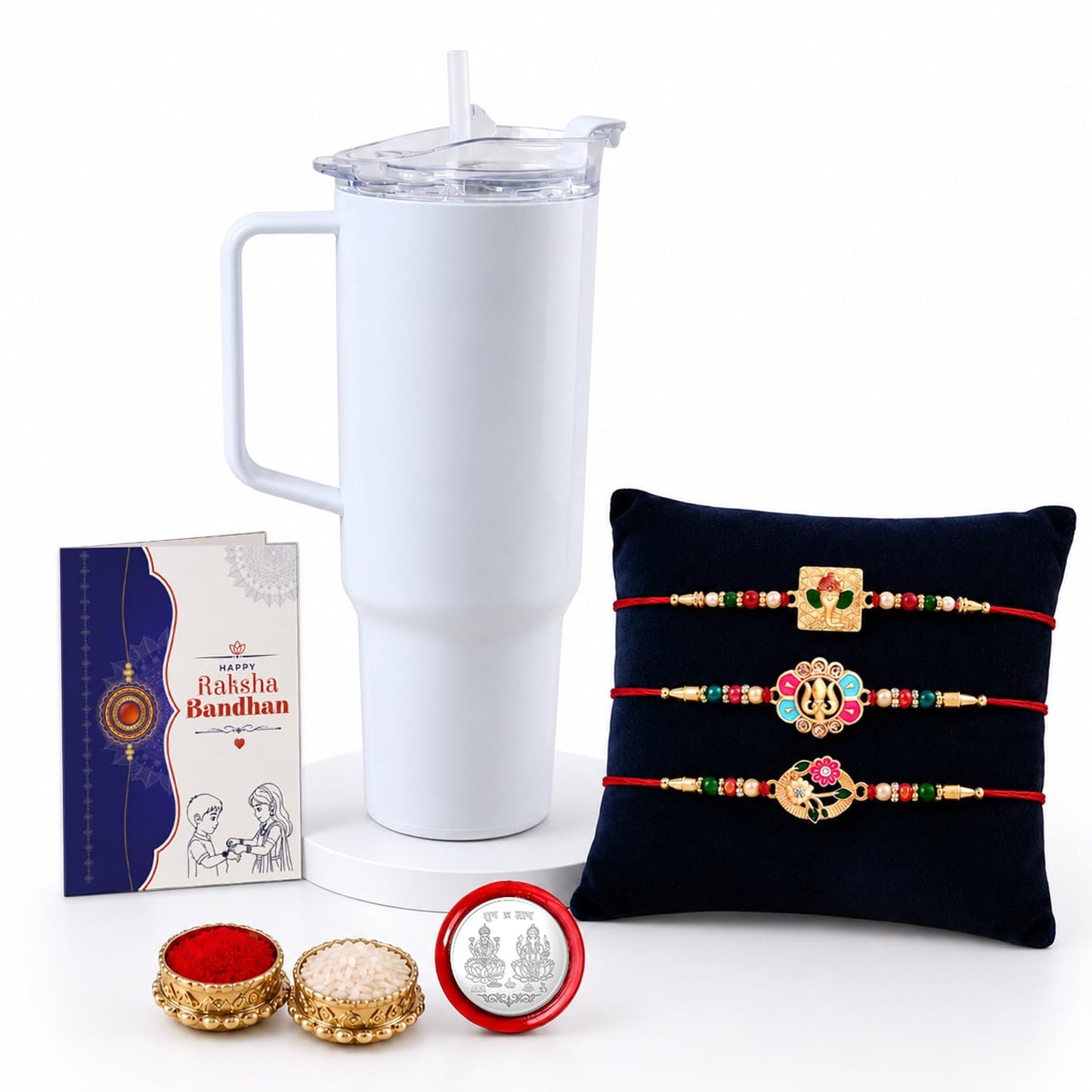 Designer Elegant Multicolor Ganesha & Flower Rakhi Combo for Brother | Pack of 7