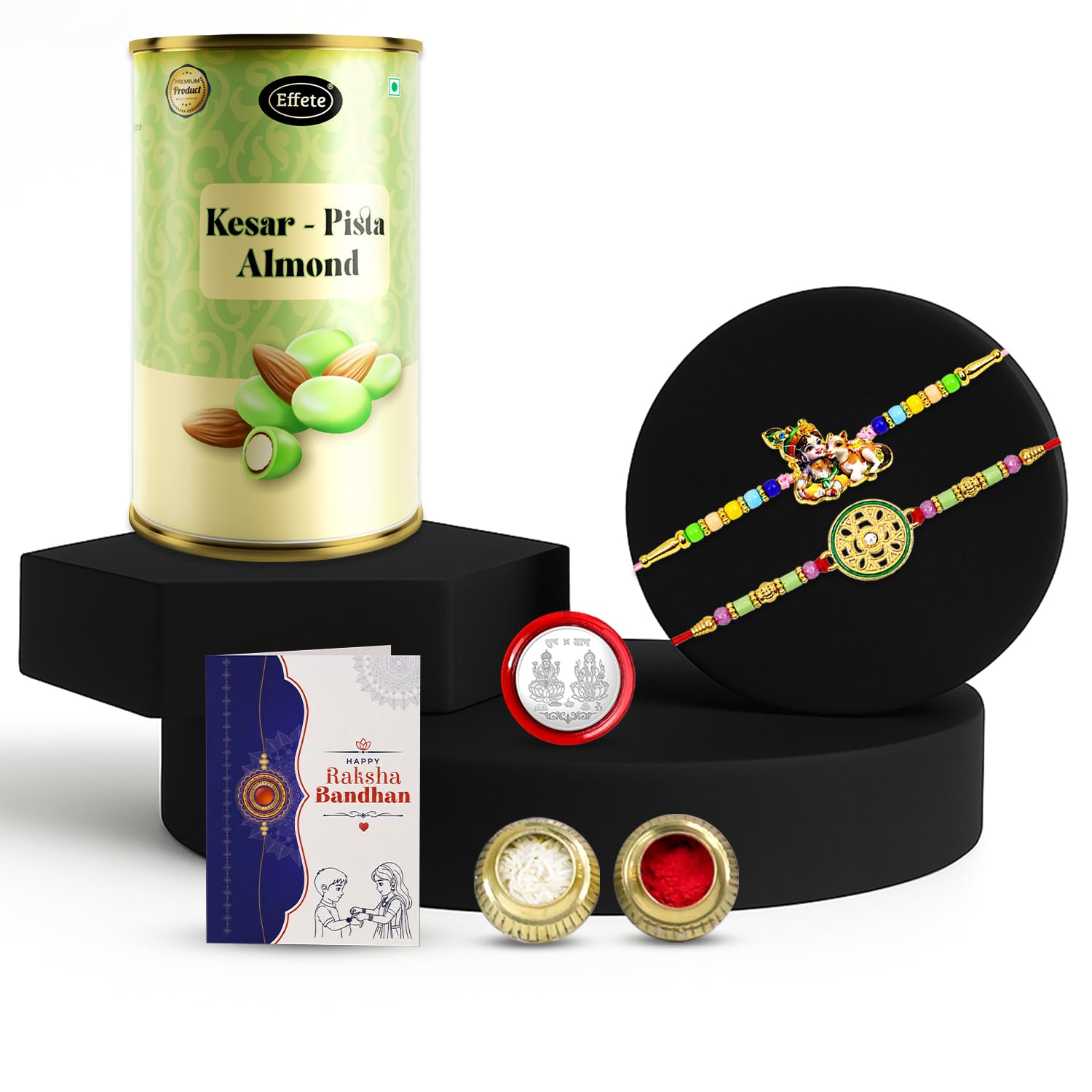 Auspicious Ceremony Rakhi for Brother with Kesar-Pista Almond 96gm, Pack of 6