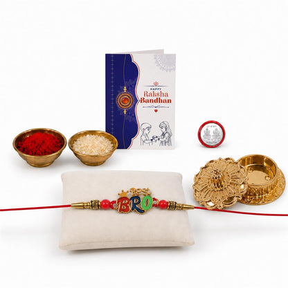 BRO Multicolor Rakhi for Brother & Bhaiya with Golden Pooja Kankavati | Pack of 5