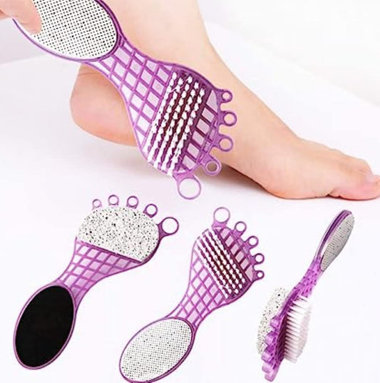 VelvaBloom dual-sided 4-in-1 pedicure foot scrubber with brush and steel scrubber