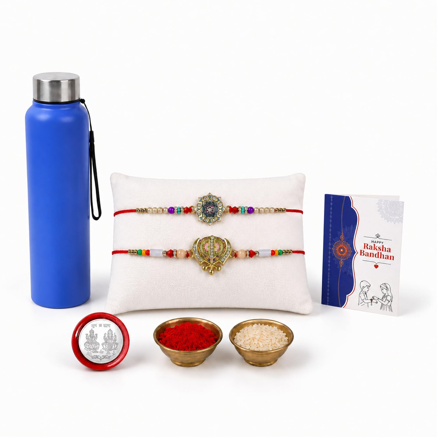 Round, Nishaan Sahab Multicolor Rakhi for Brother & Bhaiya with Stainless Steel