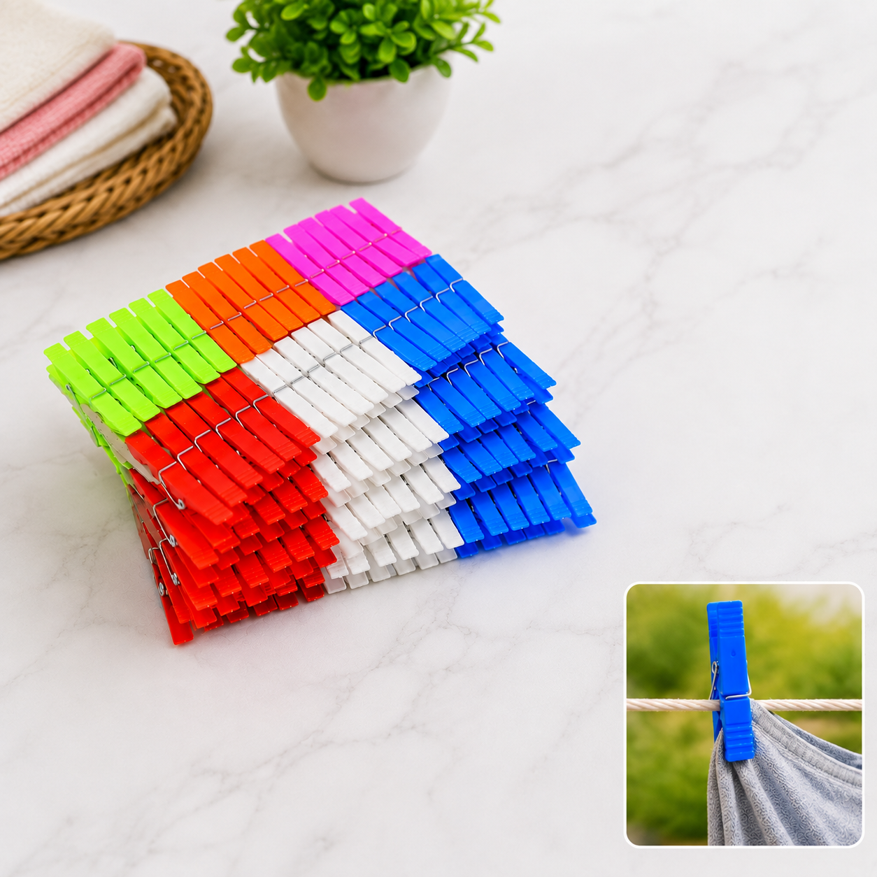 Plastic Clothes Clips – 144Pc Heavy-Duty Laundry Pegs | BathNova