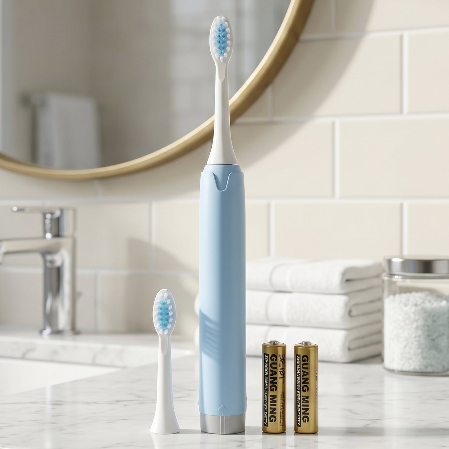 Electric Sonic Toothbrush with Extra Brush Head and 2 AA Batteries