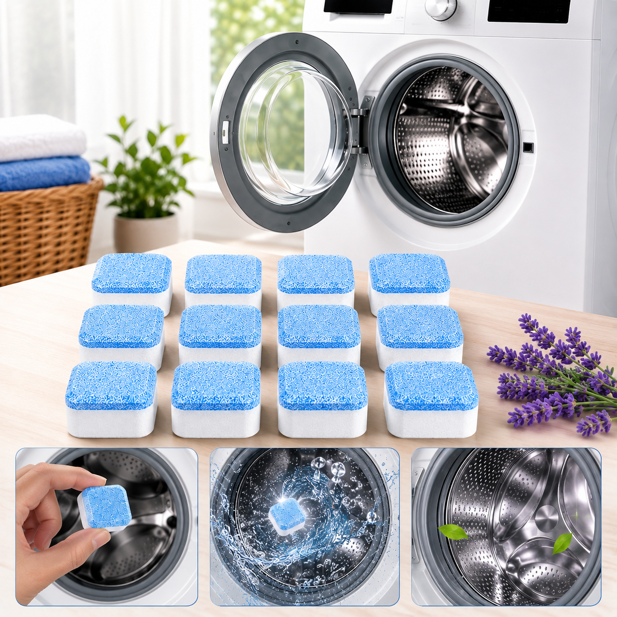 Washing Machine Cleaner Tablets – Lavender, Effervescent Stain Remover | Velvet Wipe