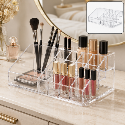 Acrylic Makeup Organizer – 16 Clear Compartments for Cosmetics
