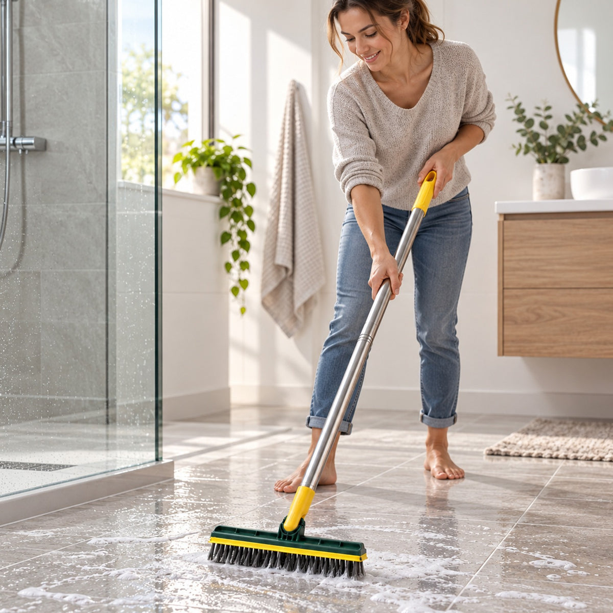 Lightweight 2 in 1 Floor Scrub Brush with Wiper for Women, Easy Cleaning (1 Pc)