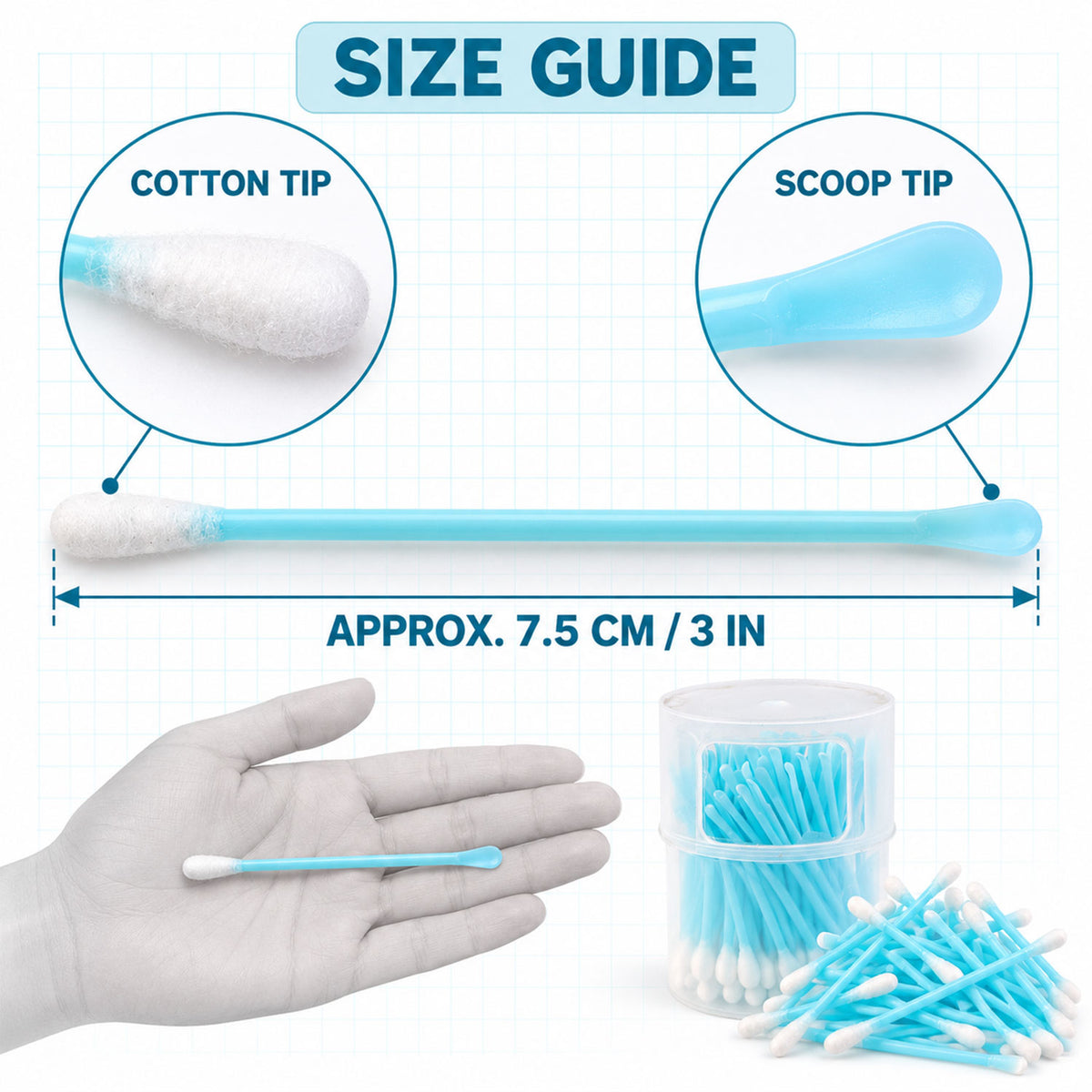 Dual End Cotton Swab Sticks with Scoop Tip for Personal Care (100 Pc)