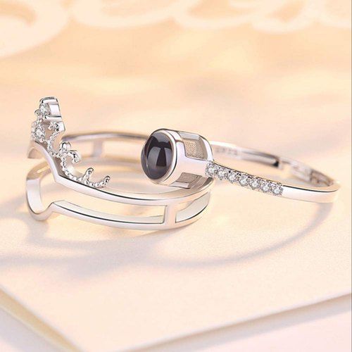 New 100 Languages I Love You Memory Crown Couple Rings