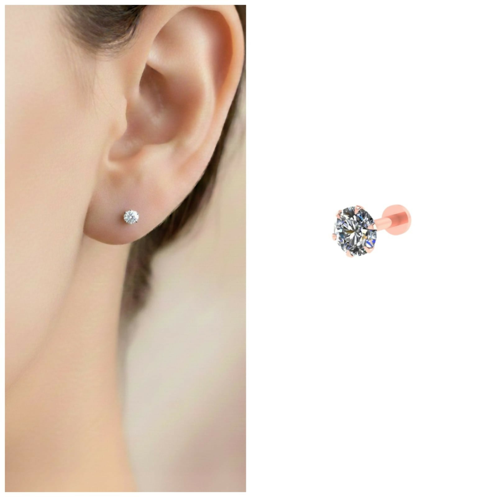 Rose Gold Flat Back AD Labret Stud earing for women and girls
