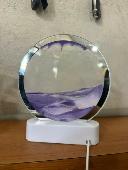 Purple Round Moving Sand Art LED Lamp Decorative Desk Night Light