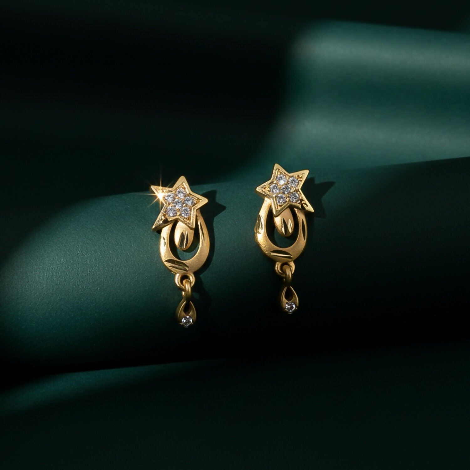 Star Motif Designer Drop Earrings with Subtle Crystal Embellishment