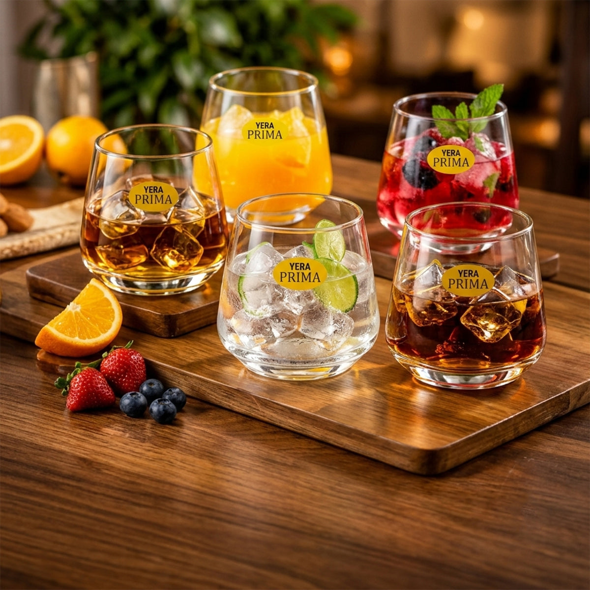 Yera Prima Oak Clear Glass Tumbler Set for Water, Juice and Drinks (6 Pc)