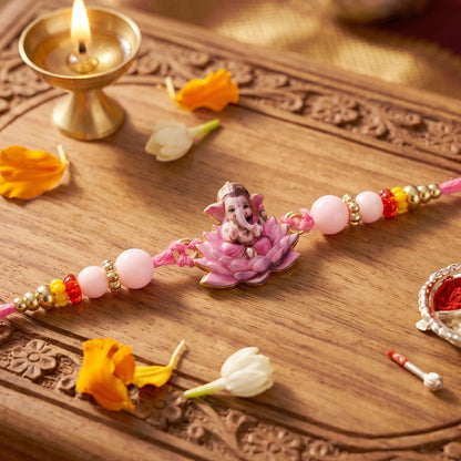Lord Ganesha on Pink Lotus Designer Rakhi