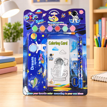 Kids Stationery Kit for School with Pencil Box, Paints and Colour Cards (1 Set)