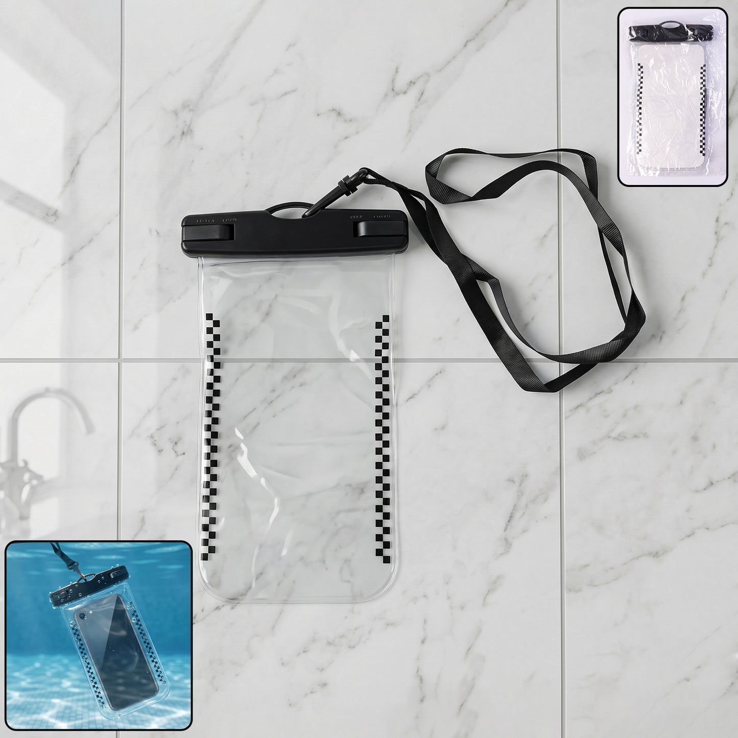 Universal Waterproof Mobile Pouch Cover with Black Lanyard