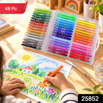 Water-Soluble Twist-Up Colour Crayons with Brush and Carry Case (48 Pc)