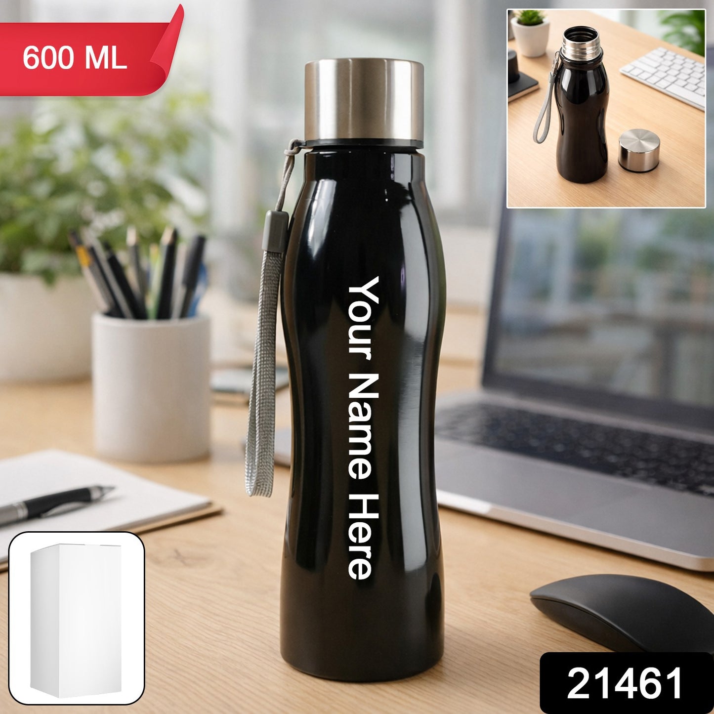 Leak proof screw cap close up of stainless steel water bottle