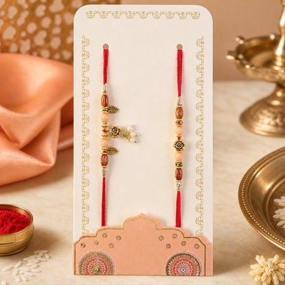 Traditional Om Couple Rakhi Set with Rudraksha Crystal Beads