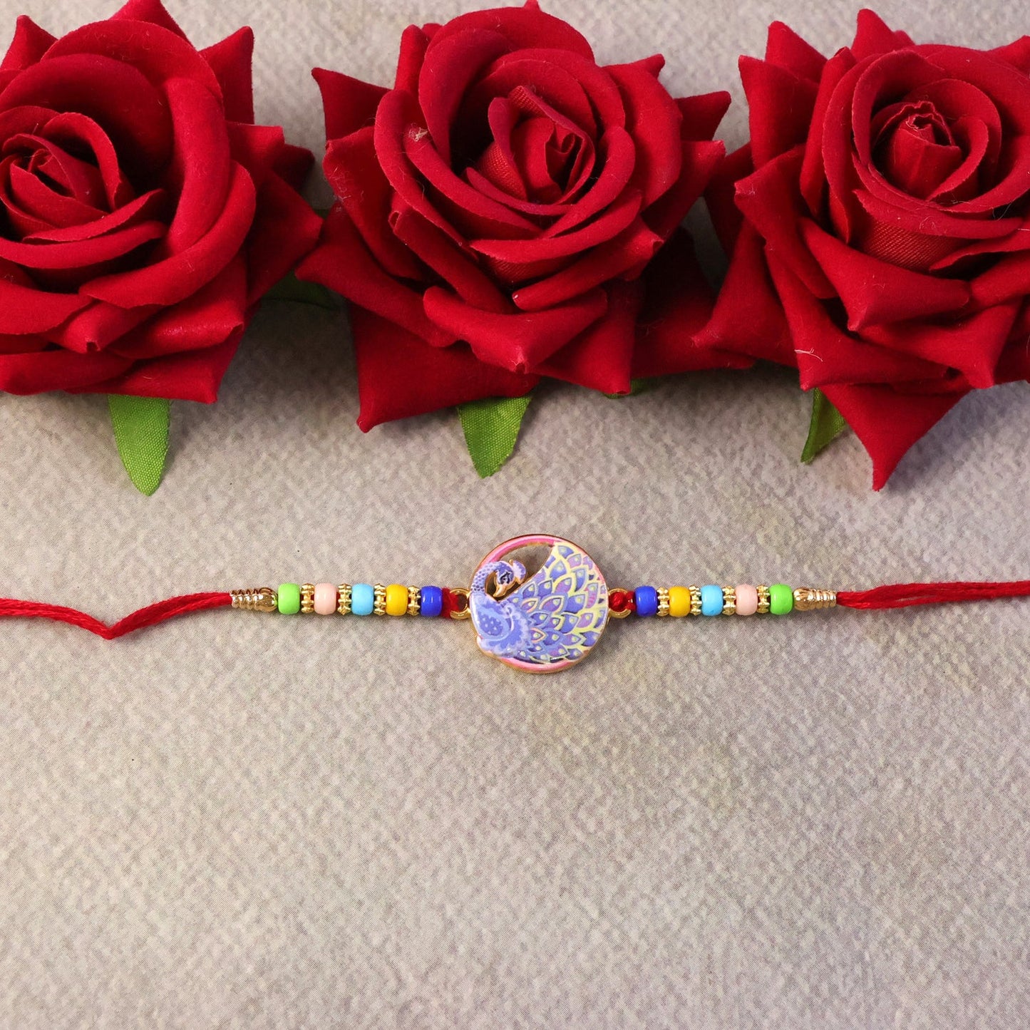 Peacock Rakhi Vibrant Multicolor Beads for Brother's Festive Looks (5pcs)