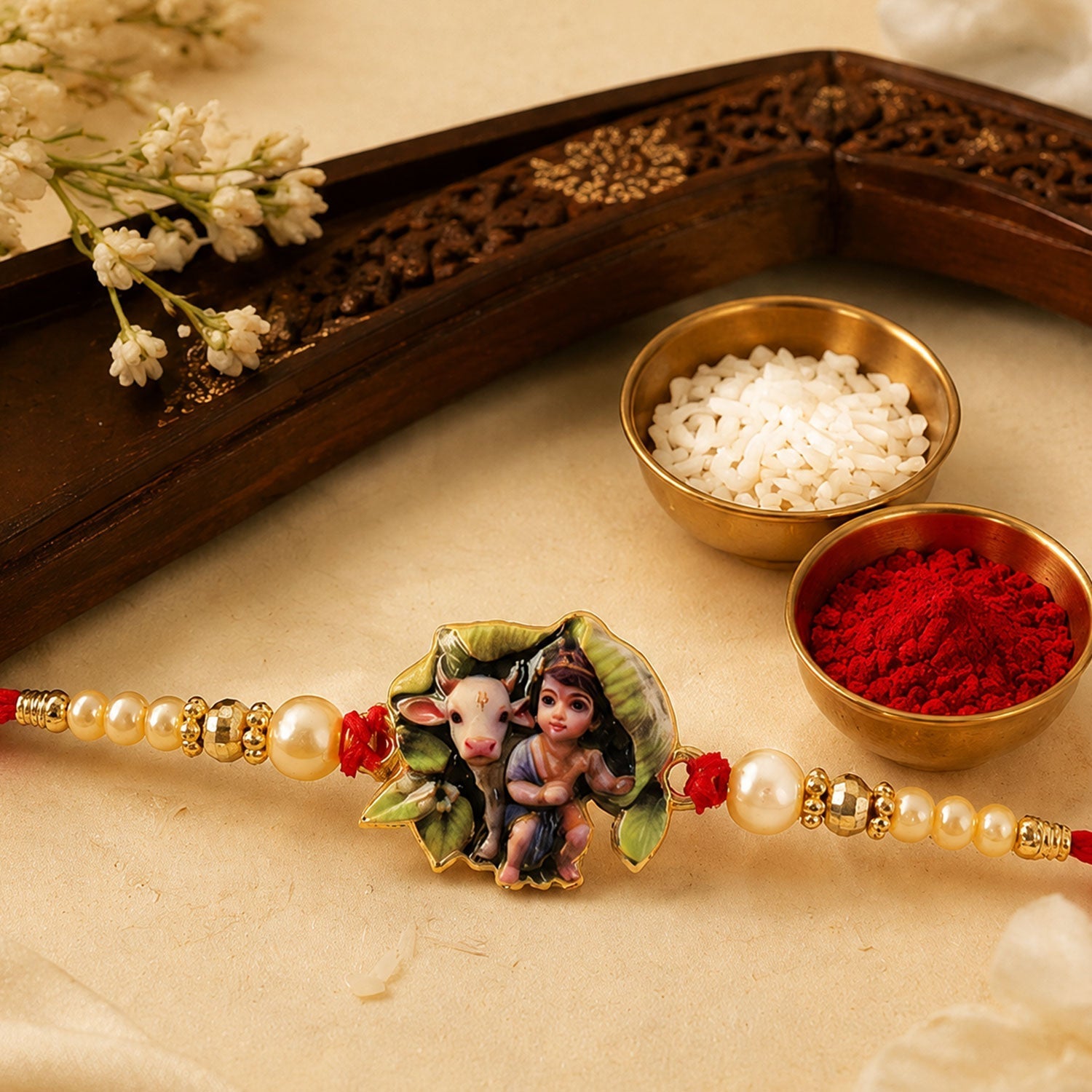Bal Krishna Rakhi Pearl Beaded Designer Rakhi for Brother (5pcs)
