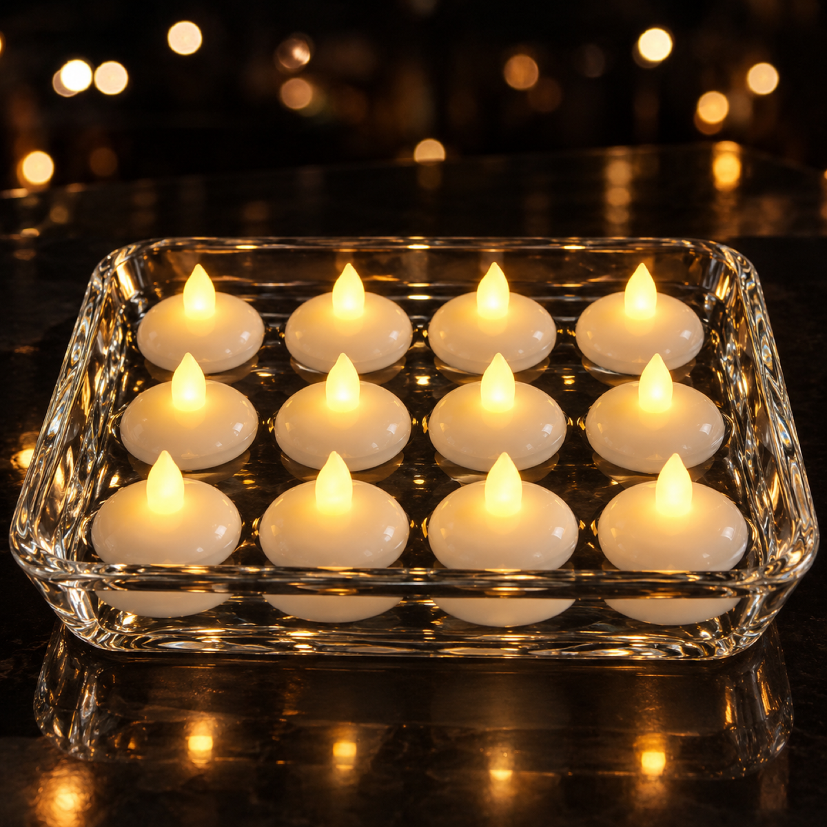 Set of 12 floating tealights showcase
