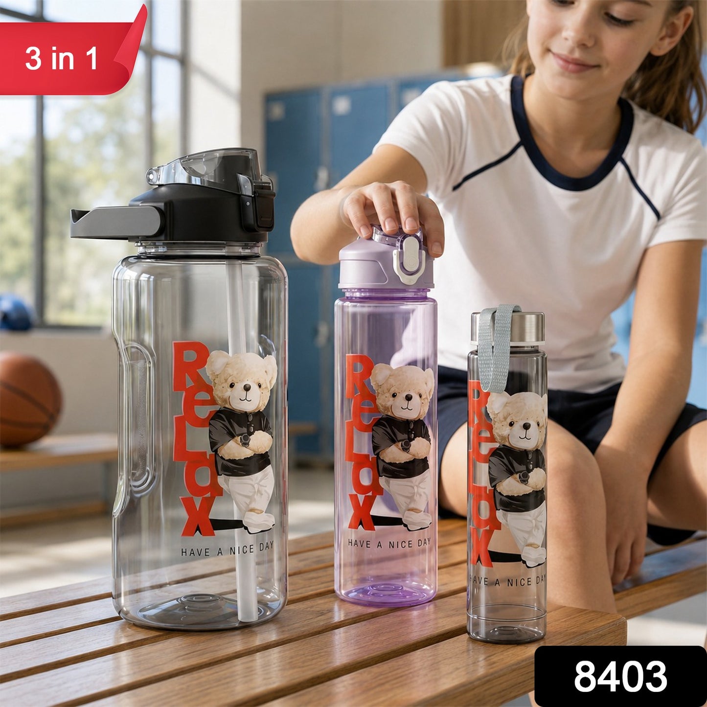 Travel Water Bottle Set of 3 with Leak Proof Lids for Journeys (3 Pc)