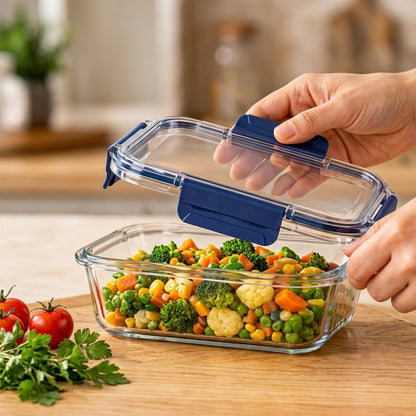 Cello 640ml Rectangular Glass Food Storage Container with Smart Lock Lid (1 Pc)