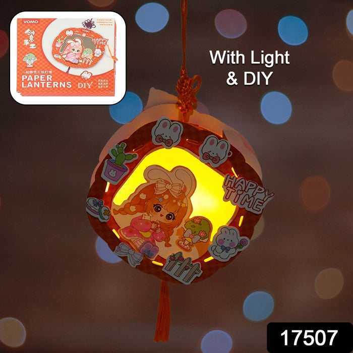 17507 DIY Traditional Lanterns Handmade Cartoon Paper Lanterns, Antique Portable Lantern Hollow-Out Projection Luminescent LED Lamp DIY Hanging Paper Lanterns for Festival Party Decor