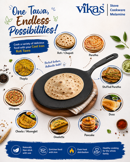 Vikas Cast Iron Roti Tawa showing handle detail