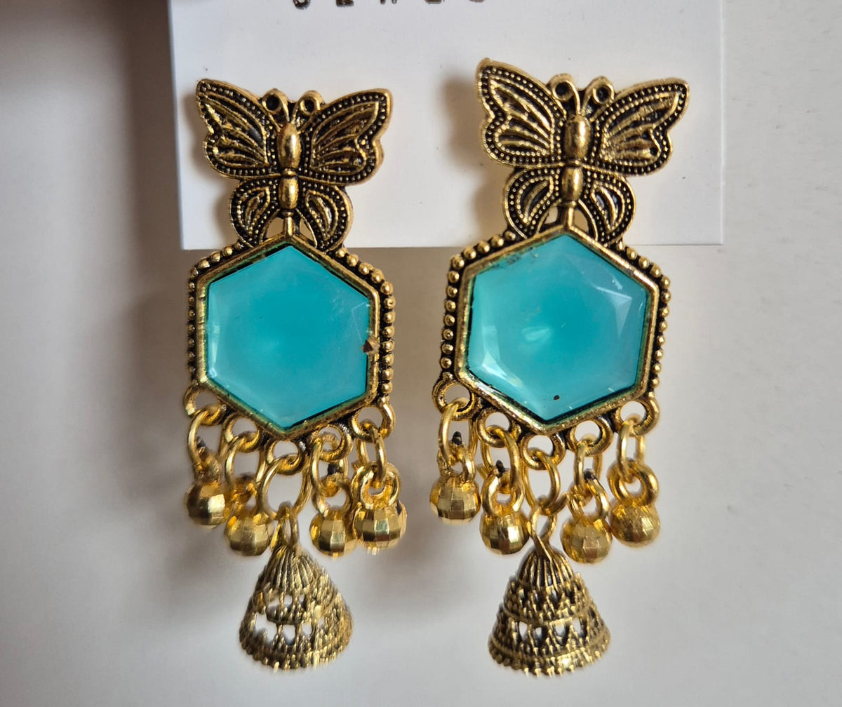 Elegant Gold Plated Butterfly Crystal Jhumka Earrings for Women Stylish Ethnic Dangle Jewellery