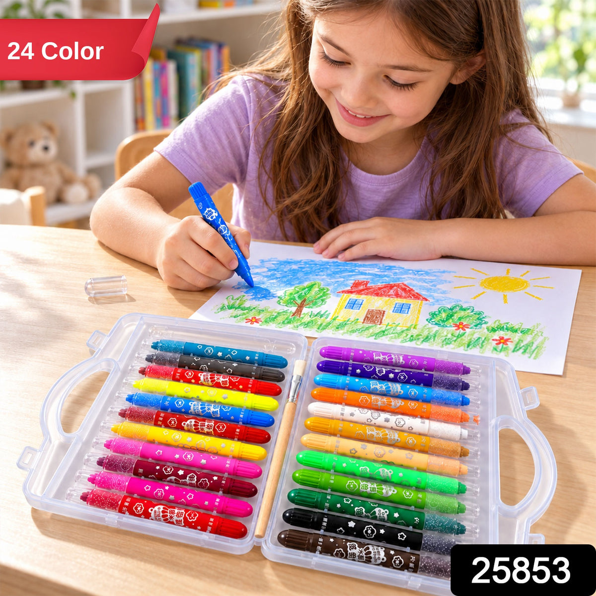 Twist-Up Water-Soluble Colour Crayons with Brush and Carry Case (24 Pc)