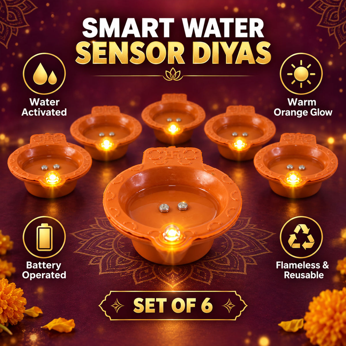 Water sensor LED diya set - set features