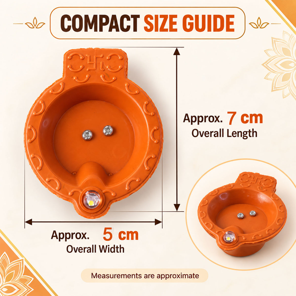 Water sensor LED diya set - dimensions