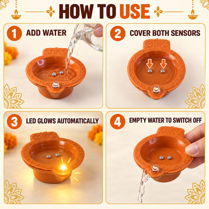 Water sensor LED diya set - water activation instructions