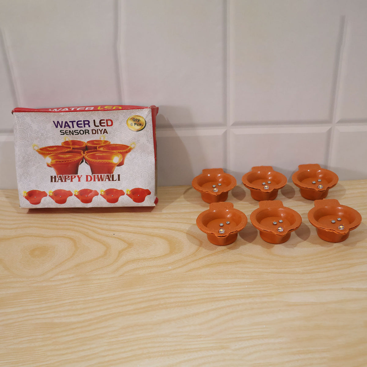 Water sensor LED diya set - actual product and box