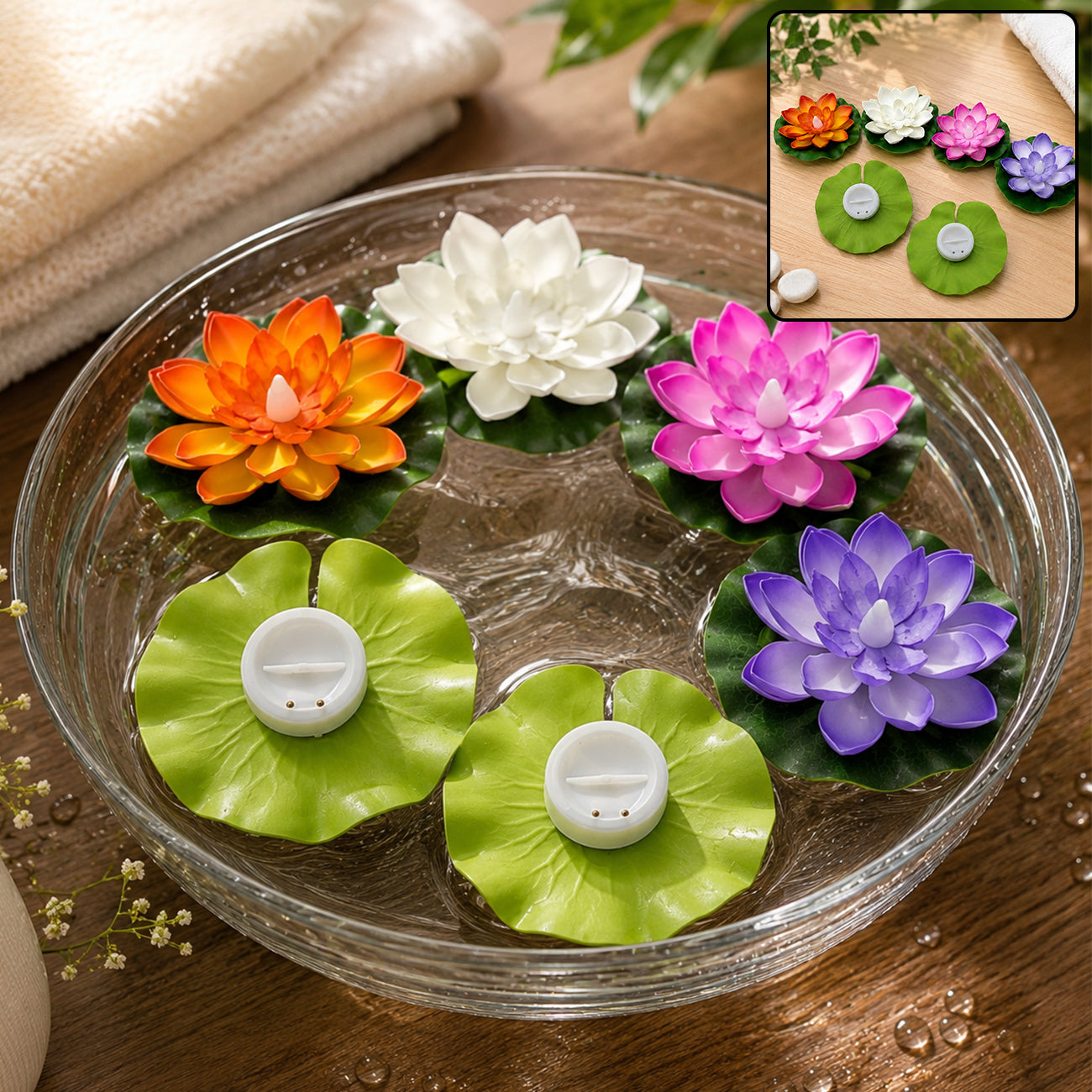 Floating Lotus LED Candles – Smokeless & Waterproof (Pack of 6) | Indo Glow