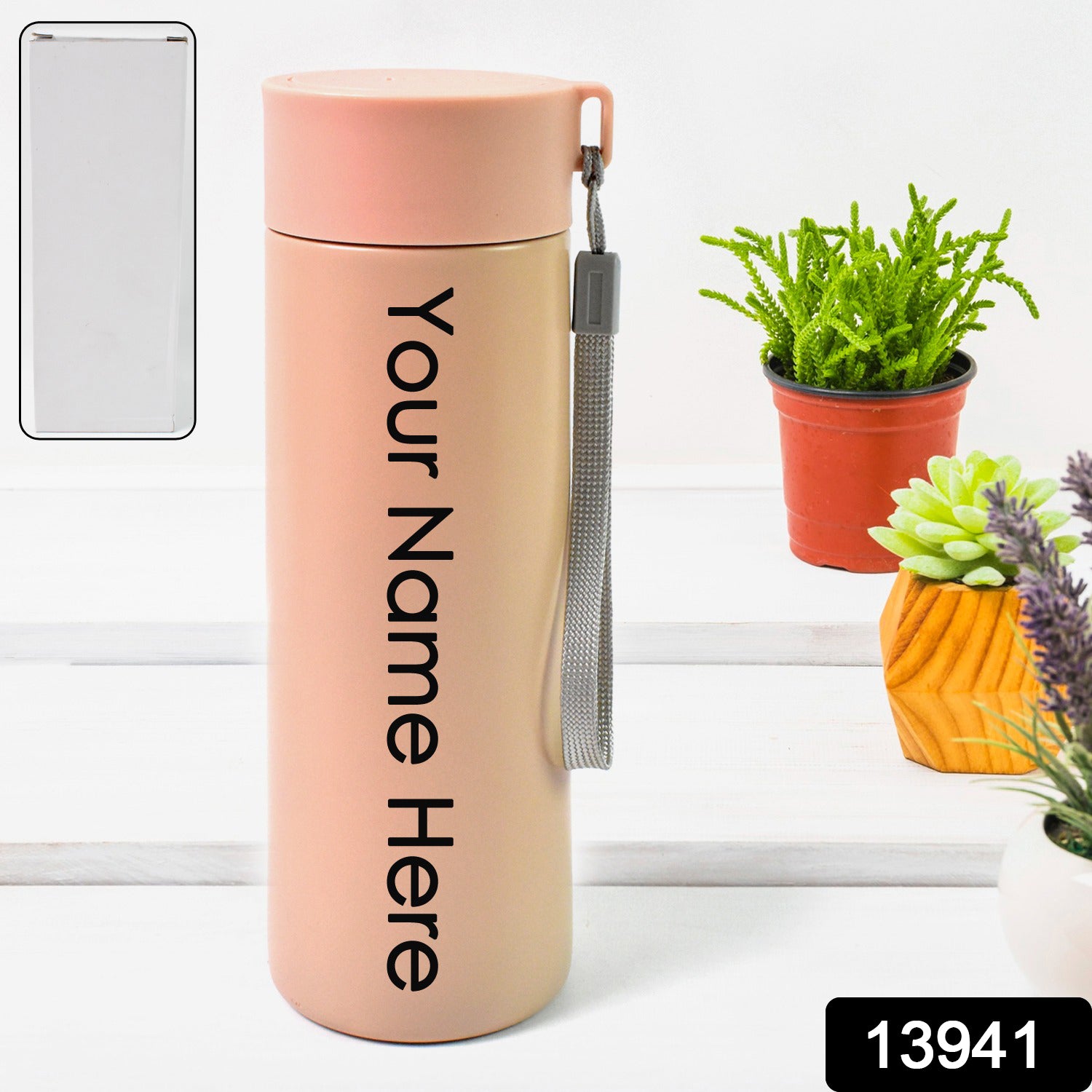 Customized / Personalized Vacuum Insulated Stainless Steel, Double walled (500 ML Approx / Pink)