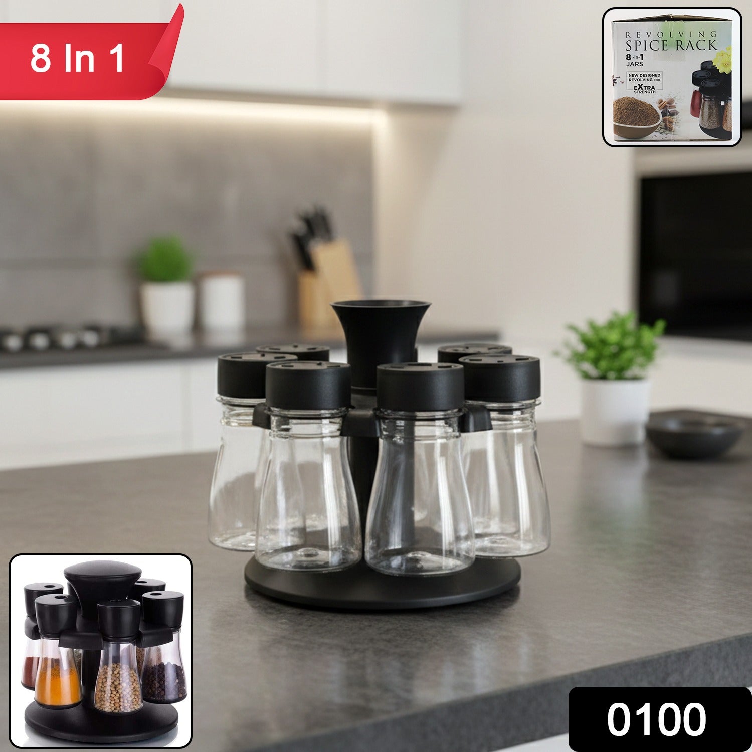 Revolving spice jar set with easy-access stand