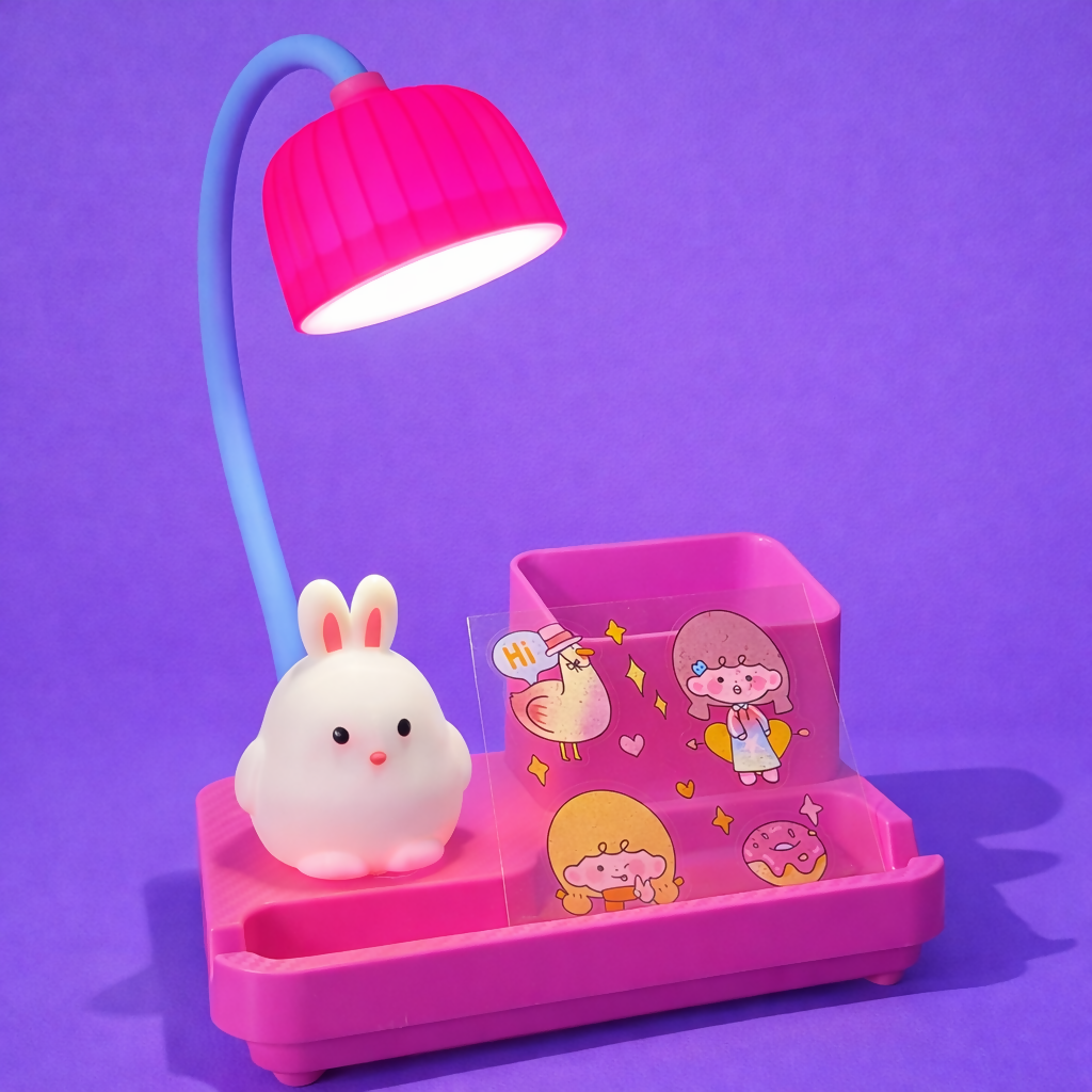 Cute Bunny LED Desk Lamp with Pen Holder & Organizer for Kids Study Table